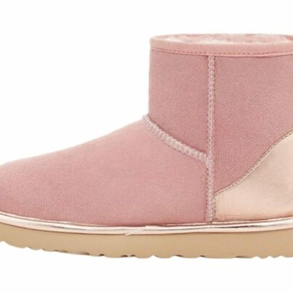 NEW UGG CLASSIC MINI SHINE Sheepskin Ankle Boots 1120872 SHELL PINK SIZE 7 NIB - Picture 5 of 14